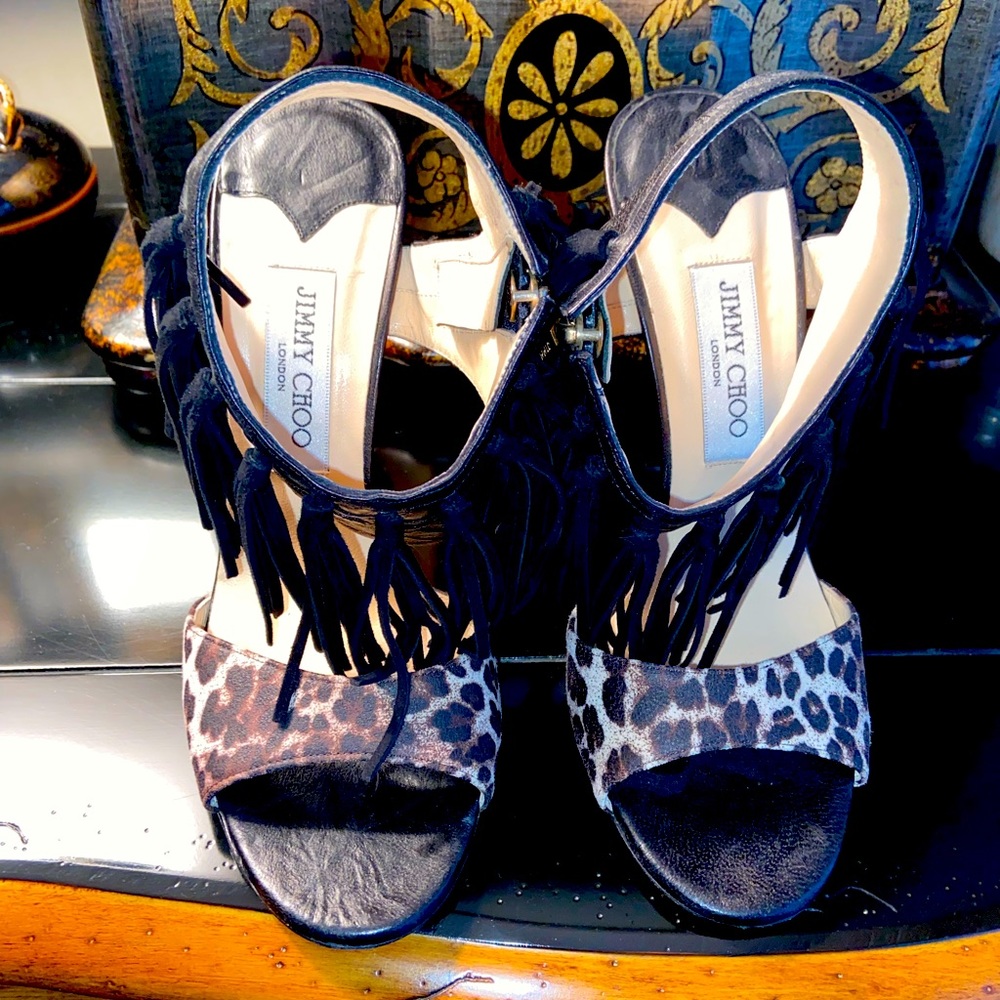 Jimmy Choo Tassel Leopard Sandals